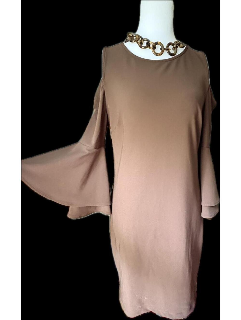 Boston Proper Brown Off-Shoulder Sheath Dress S